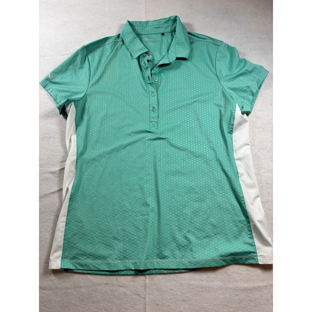 PING Golf Polo Performance Womens XL Green/White Sides‎ Short Sleeve